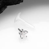 Detail View 2 of 14 Karat White Gold Push-In Prong Set Star Gem Top Bio-Flex Labret-Clear Gem