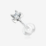 14 Karat White Gold Push-In Prong Set Star Gem Top Bio-Flex Labret-Clear Gem