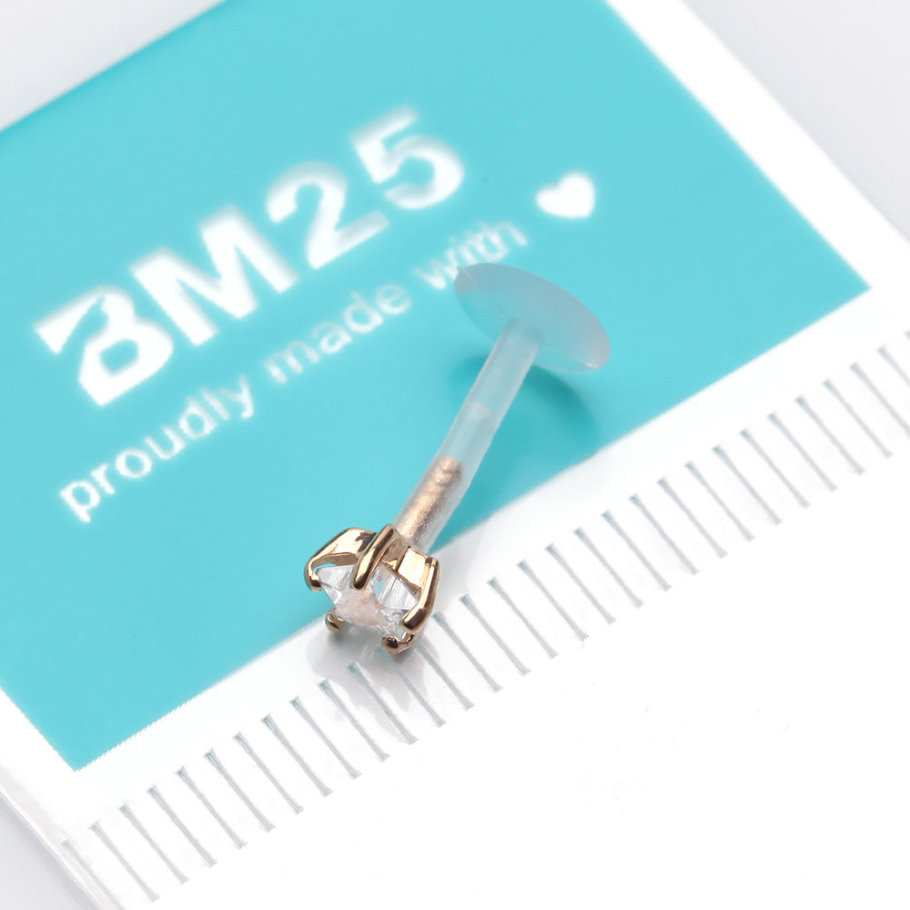 Detail View 3 of 14 Karat Gold Push-In Prong Set Star Gem Top Bio-Flex Labret-Clear Gem