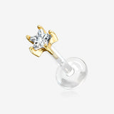 14 Karat Gold Push-In Prong Set Star Gem Top Bio-Flex Labret