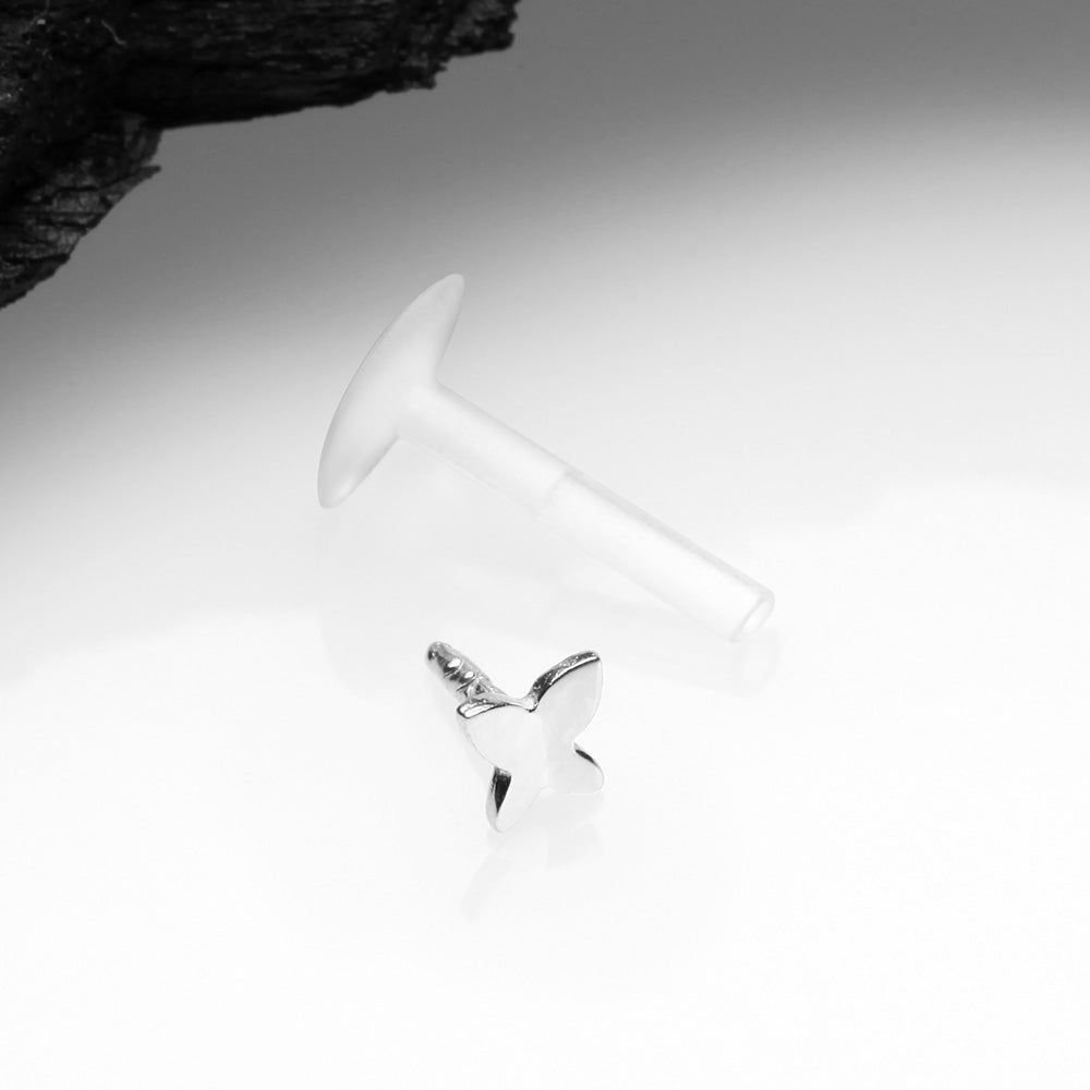 Detail View 2 of 14 Karat White Gold Push-In Dainty Butterfly Top Bio-Flex Labret