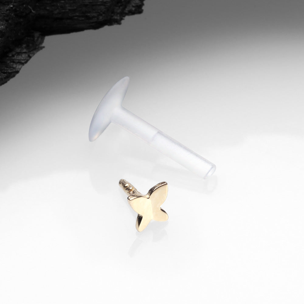 Detail View 2 of 14 Karat Gold Push-In Dainty Butterfly Top Bio-Flex Labret