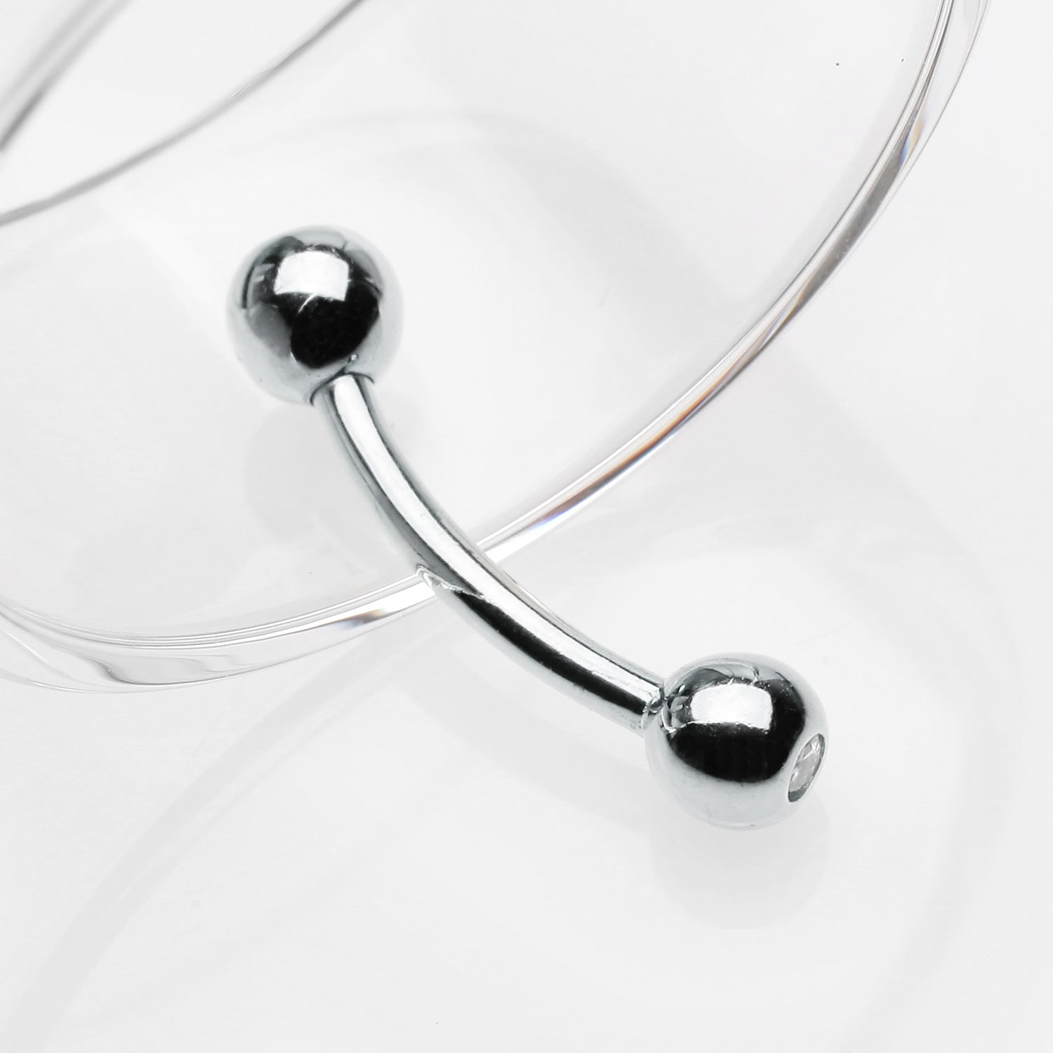 Detail View 1 of 14 Karat White Gold Gem Ball Ends Curved Barbell-Clear Gem