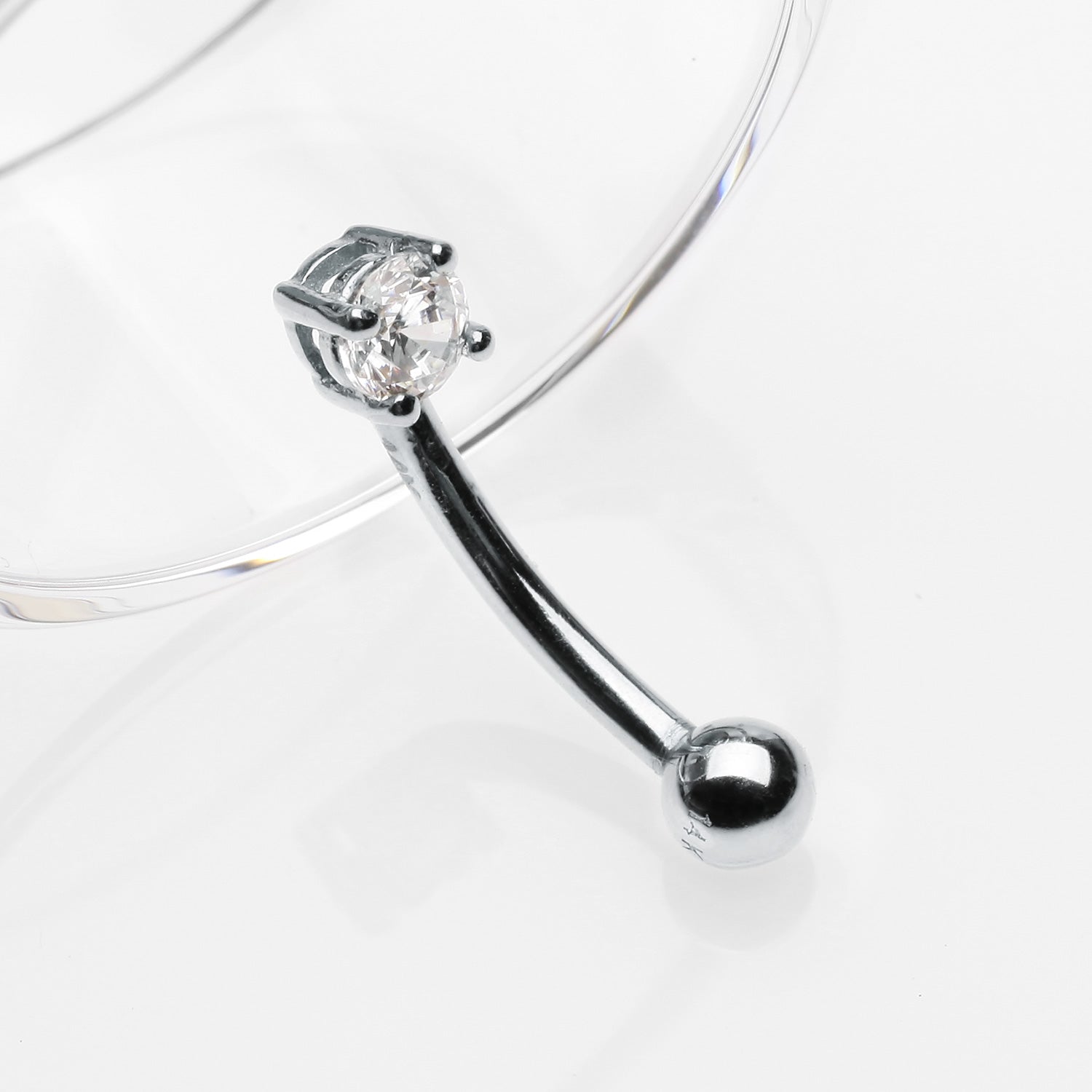 Detail View 1 of 14 Karat White Gold Prong Set Gem Sparkle Curved Barbell-Clear Gem