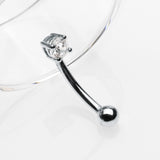 Detail View 1 of 14 Karat White Gold Prong Set Gem Sparkle Curved Barbell-Clear Gem