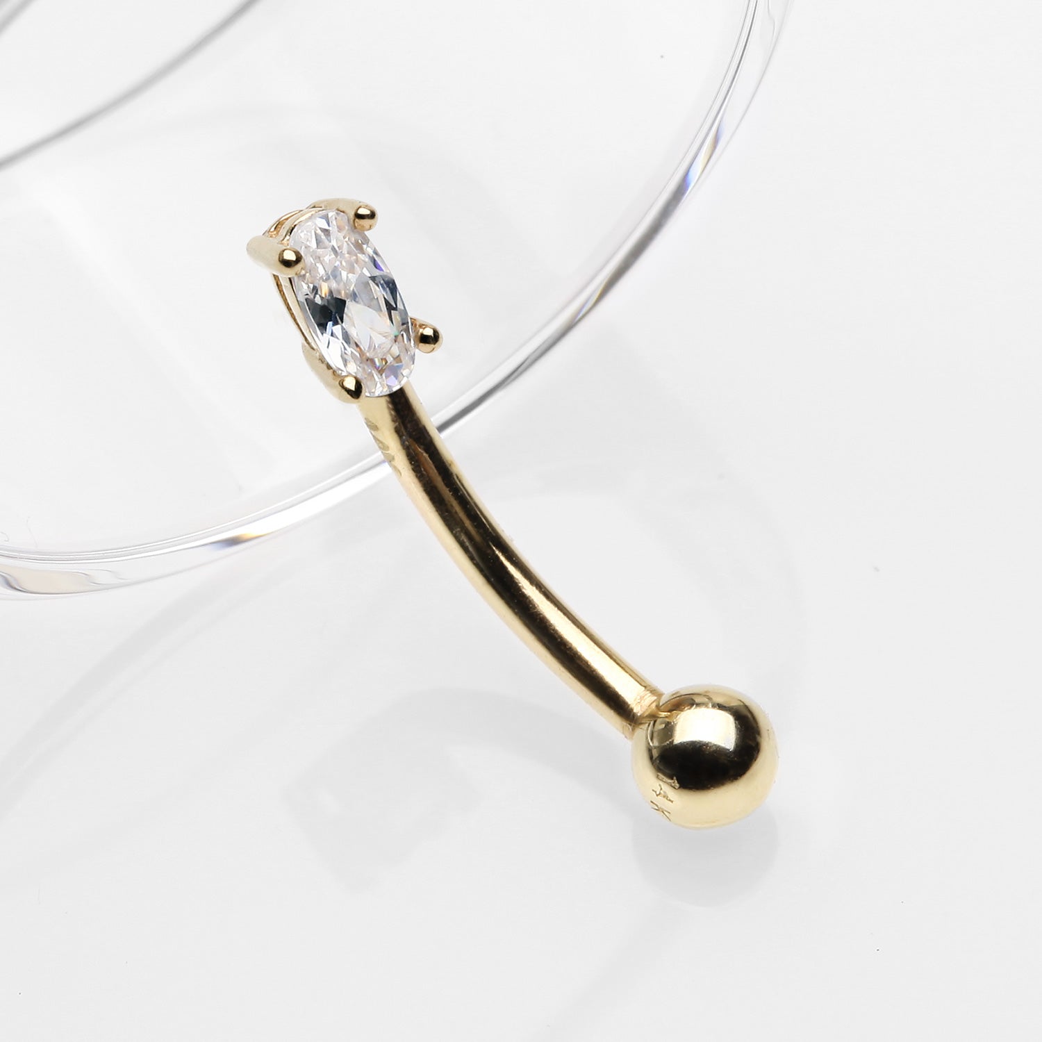 Detail View 1 of 14 Karat Gold Prong Set Marquise Gem Sparkle Curved Barbell-Clear Gem