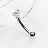 Detail View 1 of 14 Karat White Gold Prong Set Heart Gem Sparkle Curved Barbell-Clear Gem
