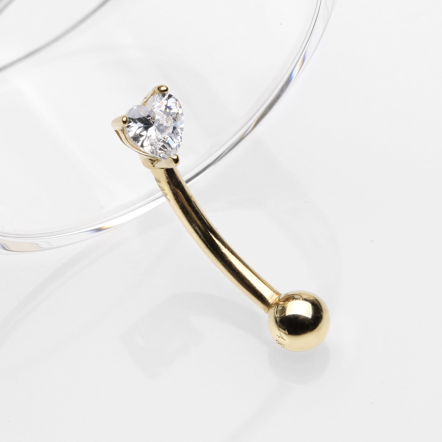Detail View 1 of 14 Karat Gold Prong Set Heart Gem Sparkle Curved Barbell-Clear Gem
