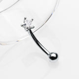 Detail View 1 of 14 Karat White Gold Prong Set Star Gem Sparkle Curved Barbell-Clear Gem