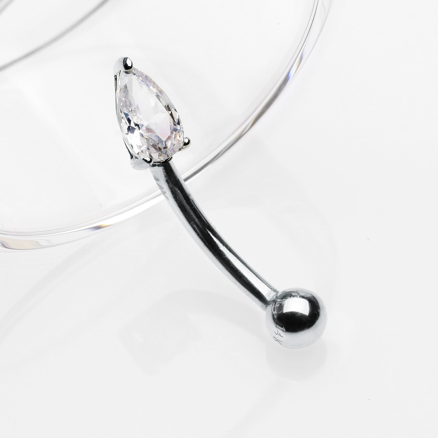 Detail View 1 of 14 Karat White Gold Prong Set Teardrop Gem Sparkle Curved Barbell-Clear Gem