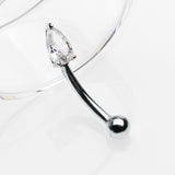 Detail View 1 of 14 Karat White Gold Prong Set Teardrop Gem Sparkle Curved Barbell-Clear Gem