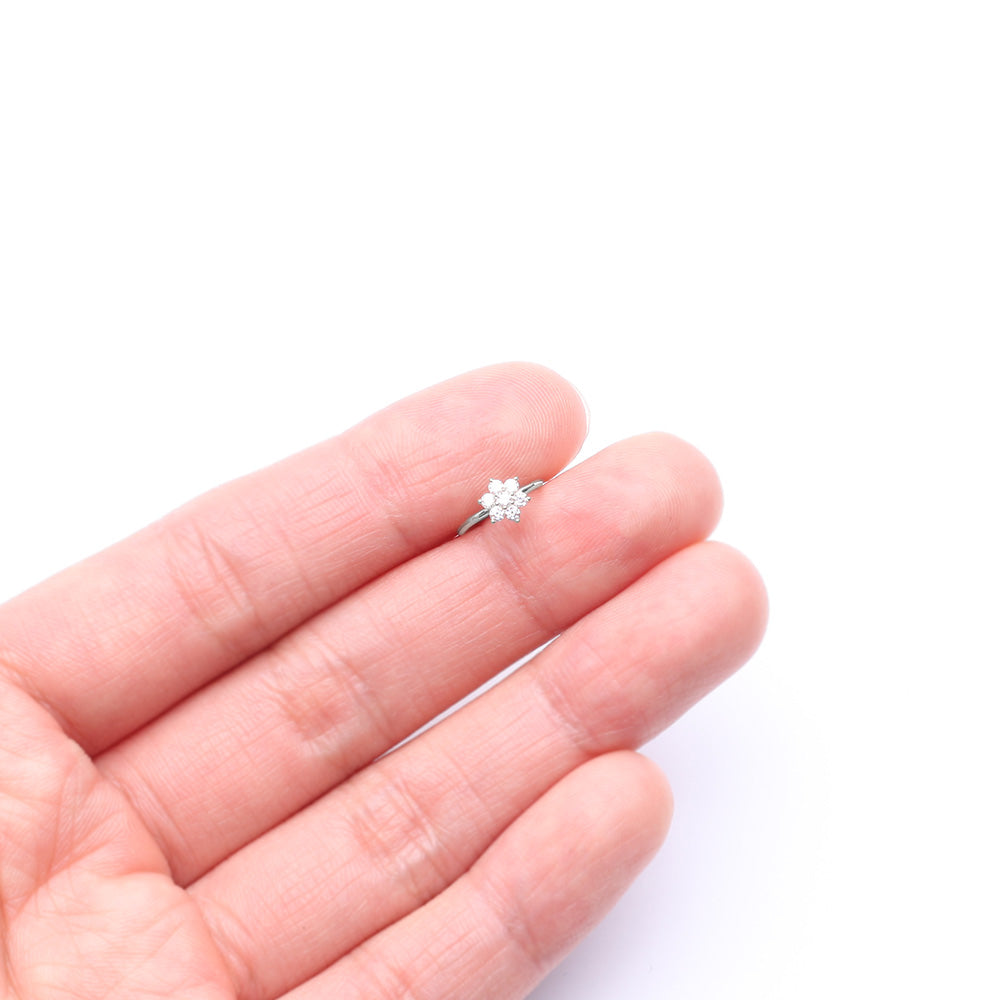 Detail View 3 of 14 Karat White Gold Brilliant Sparkle Spring Flower Bendable Hoop Ring-Clear Gem