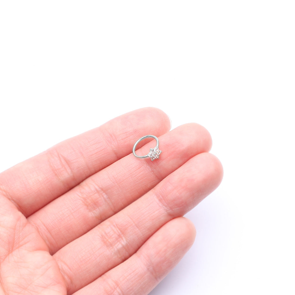 Detail View 2 of 14 Karat White Gold Brilliant Sparkle Spring Flower Bendable Hoop Ring-Clear Gem