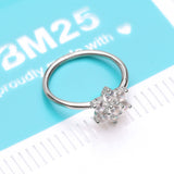 Detail View 4 of 14 Karat White Gold Brilliant Sparkle Spring Flower Bendable Hoop Ring-Clear Gem