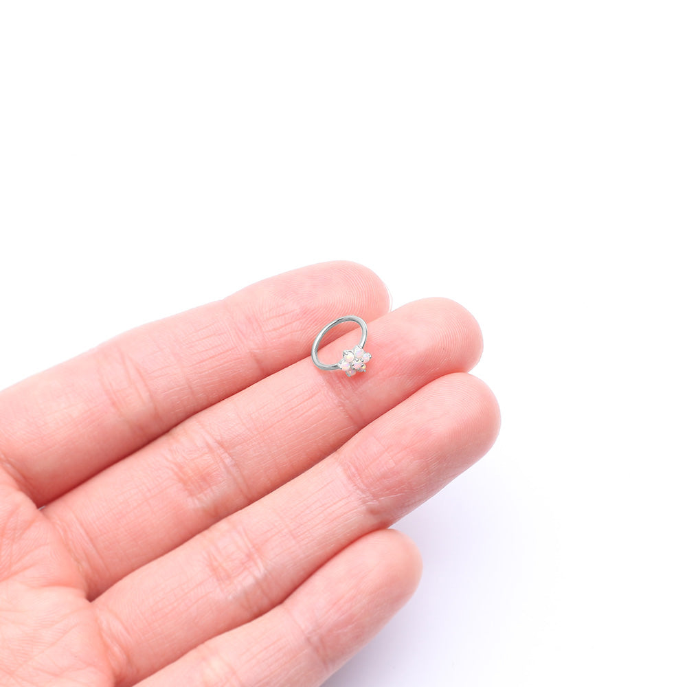 Detail View 2 of 14 Karat White Gold Brilliant Fire Opal Spring Flower Bendable Hoop Ring-White Opal