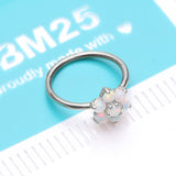 Detail View 4 of 14 Karat White Gold Brilliant Fire Opal Spring Flower Bendable Hoop Ring-White Opal