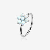 14 Karat White Gold Brilliant Fire Opal Spring Flower Bendable Hoop Ring