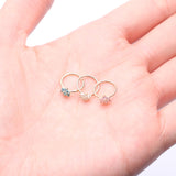 Detail View 3 of 14 Karat Gold Brilliant Sparkle Spring Flower Bendable Hoop Ring-Aqua