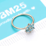 Detail View 4 of 14 Karat Gold Brilliant Sparkle Spring Flower Bendable Hoop Ring-Aqua