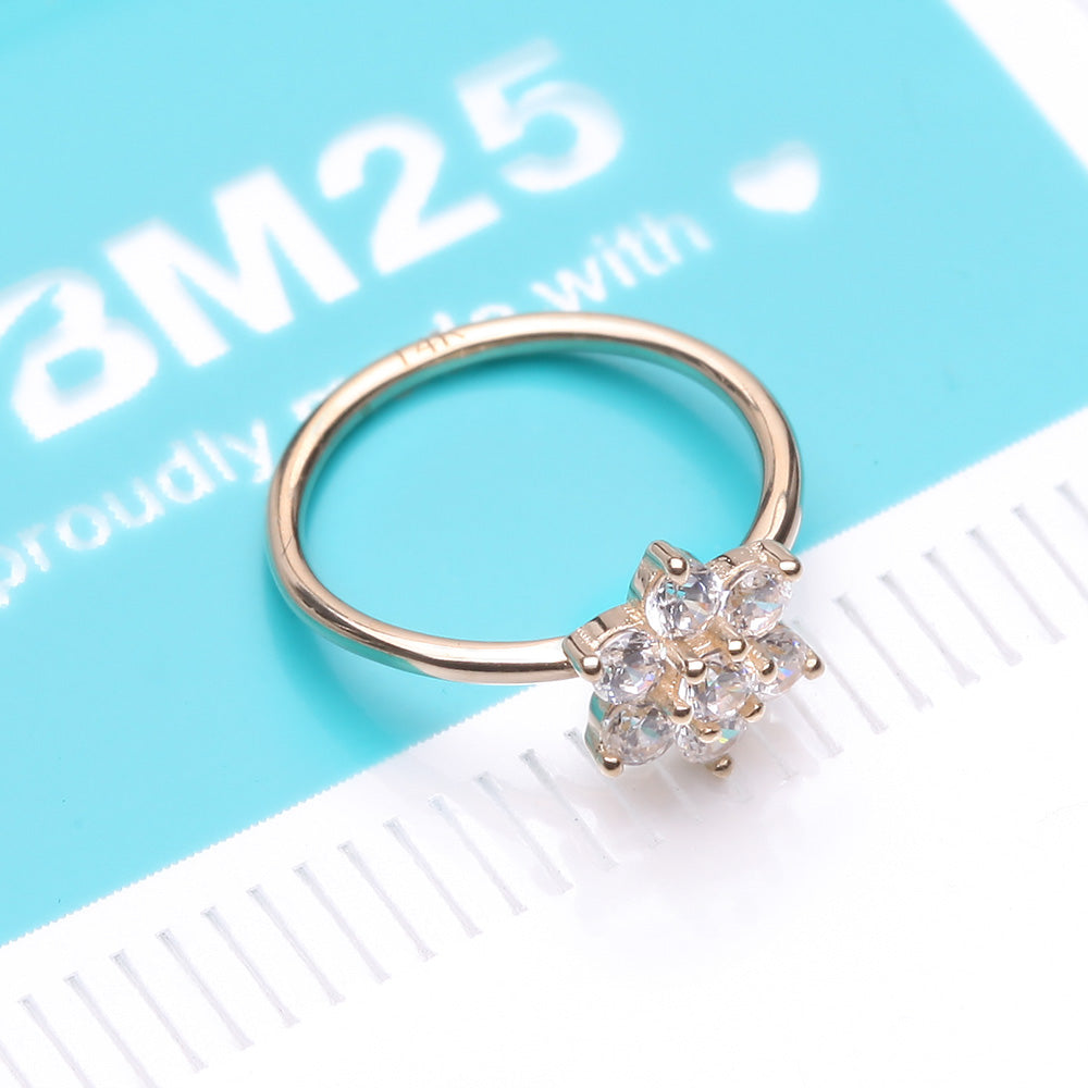 Detail View 4 of 14 Karat Gold Brilliant Sparkle Spring Flower Bendable Hoop Ring-Clear Gem