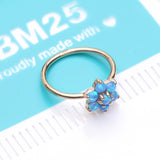 Detail View 4 of 14 Karat Gold Brilliant Fire Opal Spring Flower Bendable Hoop Ring-Blue Opal