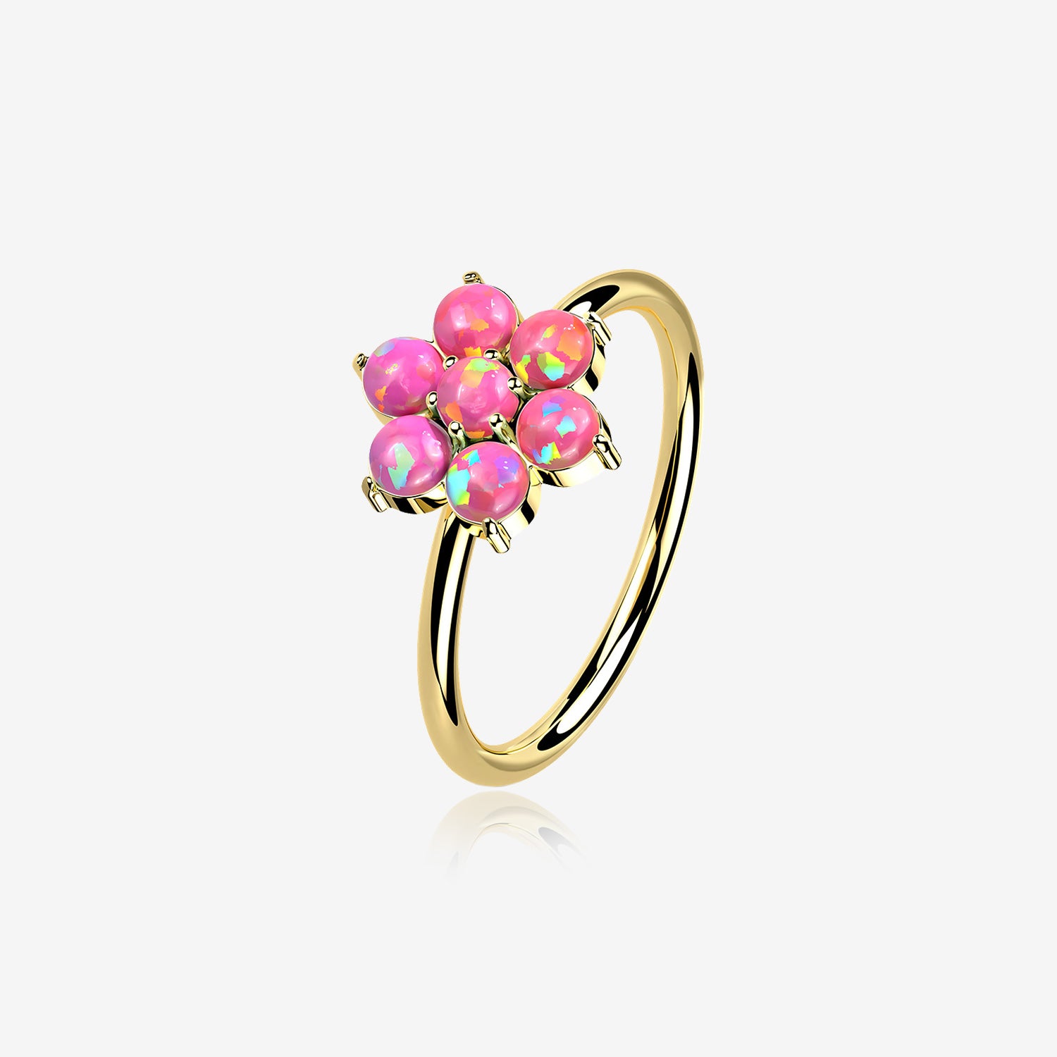 14 Karat Gold Brilliant Fire Opal Spring Flower Bendable Hoop Ring-Pink Opal