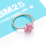 Detail View 4 of 14 Karat Gold Brilliant Fire Opal Spring Flower Bendable Hoop Ring-Pink Opal