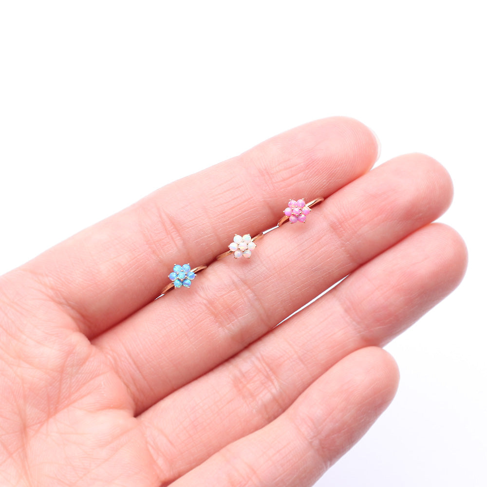 Detail View 3 of 14 Karat Gold Brilliant Fire Opal Spring Flower Bendable Hoop Ring-Pink Opal