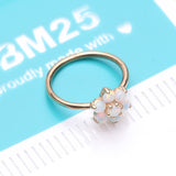 Detail View 4 of 14 Karat Gold Brilliant Fire Opal Spring Flower Bendable Hoop Ring-White Opal