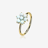 14 Karat Gold Brilliant Fire Opal Spring Flower Bendable Hoop Ring