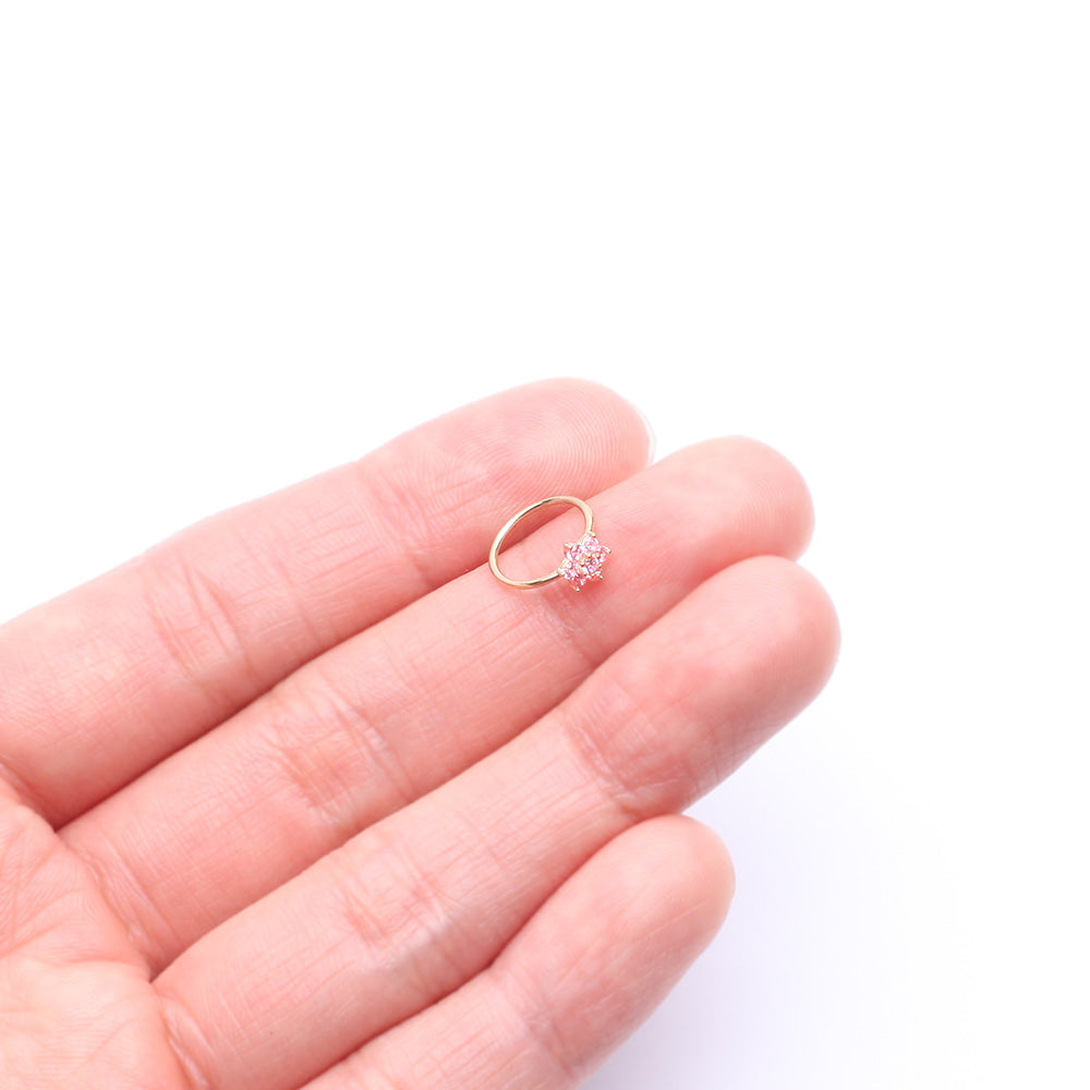 Detail View 2 of 14 Karat Gold Brilliant Sparkle Spring Flower Bendable Hoop Ring-Pink