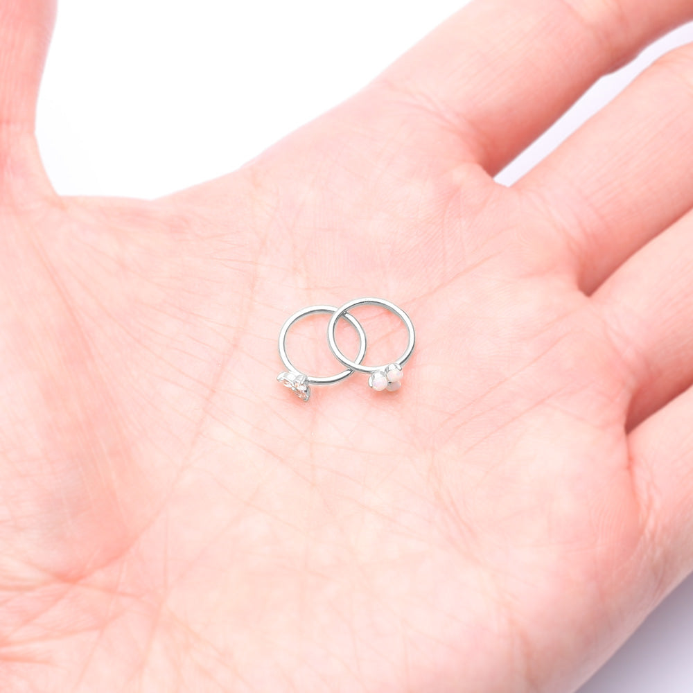 Detail View 3 of 14 Karat White Gold Brilliant Trinity Sparkle Bendable Hoop Ring-Clear Gem