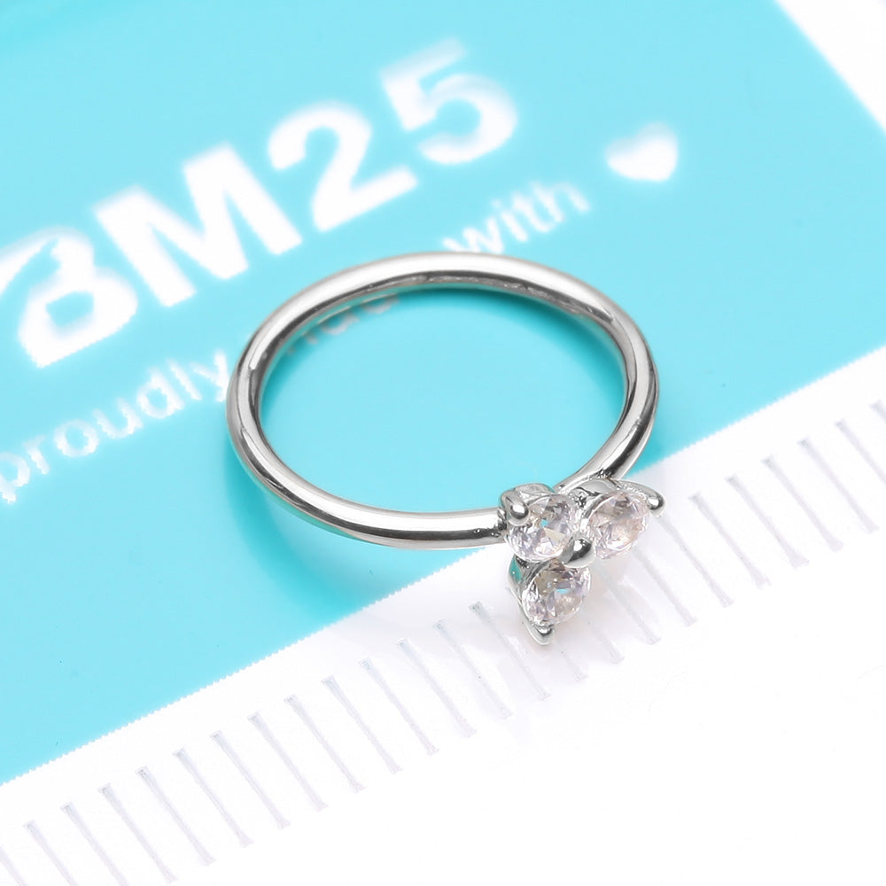 Detail View 4 of 14 Karat White Gold Brilliant Trinity Sparkle Bendable Hoop Ring-Clear Gem