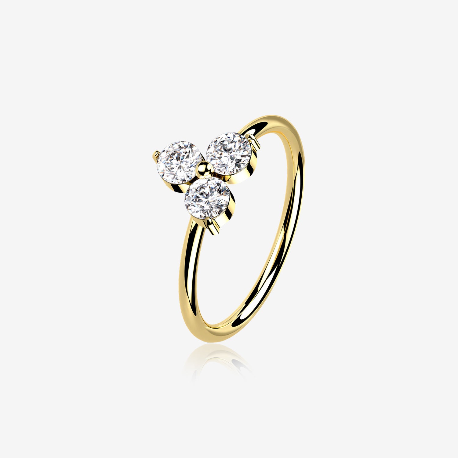 14 Karat Gold Brilliant Trinity Sparkle Bendable Hoop Ring-Clear Gem