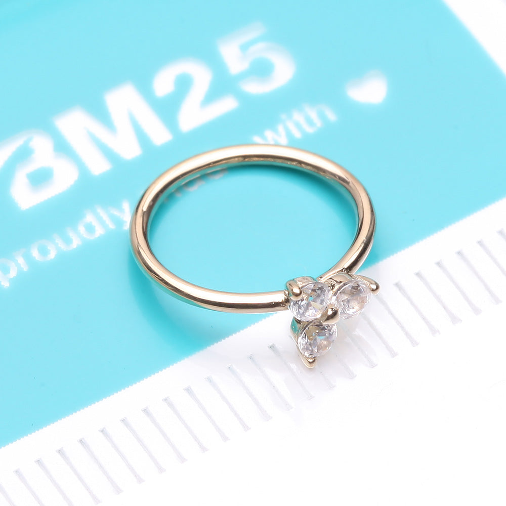 Detail View 4 of 14 Karat Gold Brilliant Trinity Sparkle Bendable Hoop Ring-Clear Gem
