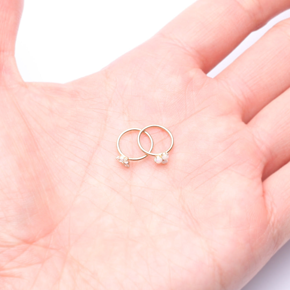 Detail View 3 of 14 Karat Gold Brilliant Trinity Fire Opal Sparkle Bendable Hoop Ring-White Opal