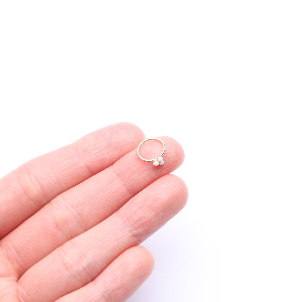 Detail View 2 of 14 Karat Gold Brilliant Trinity Fire Opal Sparkle Bendable Hoop Ring-White Opal