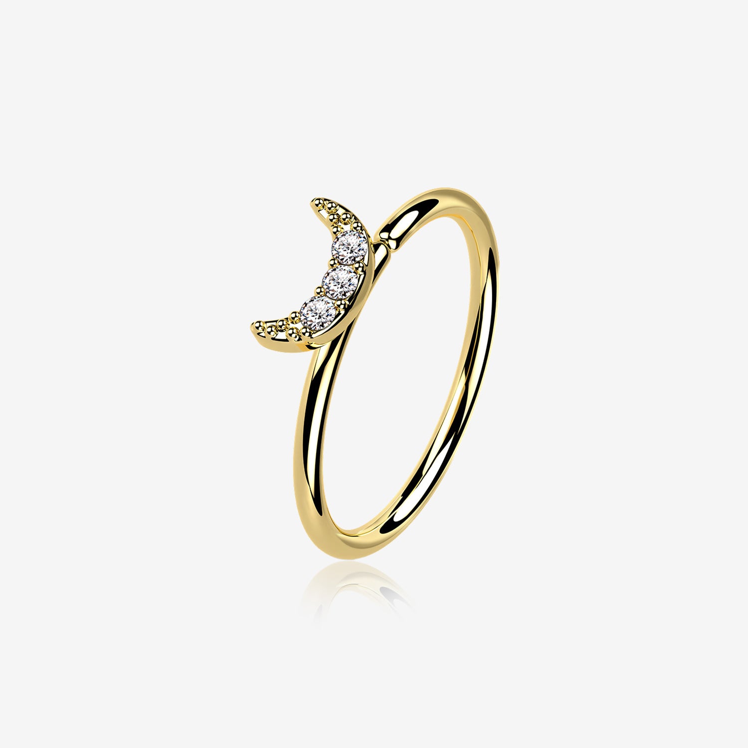 14 Karat Gold Brilliant Sparkle Crescent Moon Bendable Hoop Ring-Clear Gem