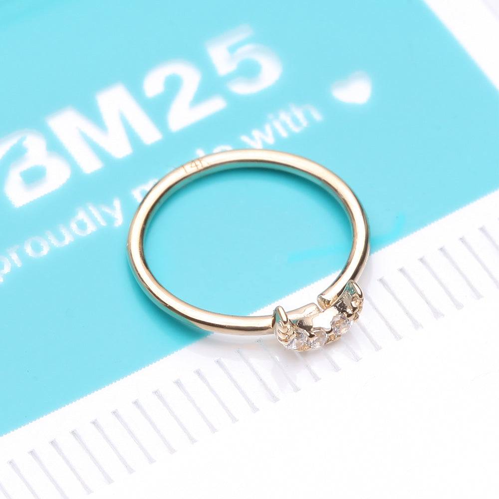 Detail View 4 of 14 Karat Gold Brilliant Sparkle Crescent Moon Bendable Hoop Ring-Clear Gem