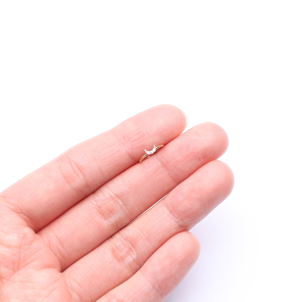 Detail View 3 of 14 Karat Gold Brilliant Sparkle Crescent Moon Bendable Hoop Ring-Clear Gem