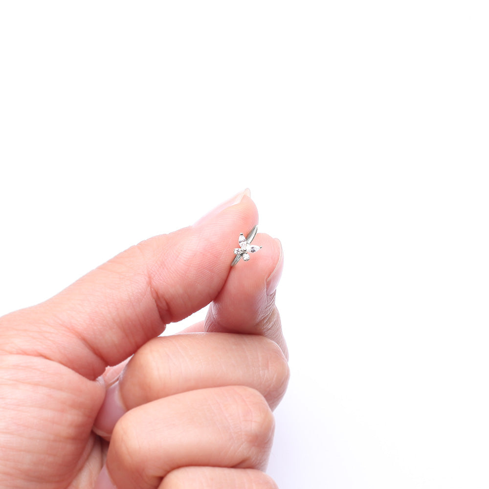 Detail View 3 of 14 Karat White Gold Brilliant Sparkle Dainty Butterfly Bendable Hoop Ring