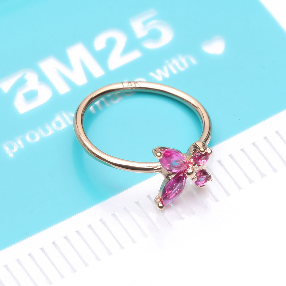 Detail View 4 of 14 Karat Gold Brilliant Sparkle Dainty Butterfly Bendable Hoop Ring-Red