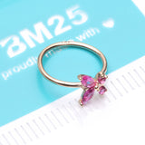 Detail View 4 of 14 Karat Gold Brilliant Sparkle Dainty Butterfly Bendable Hoop Ring-Red