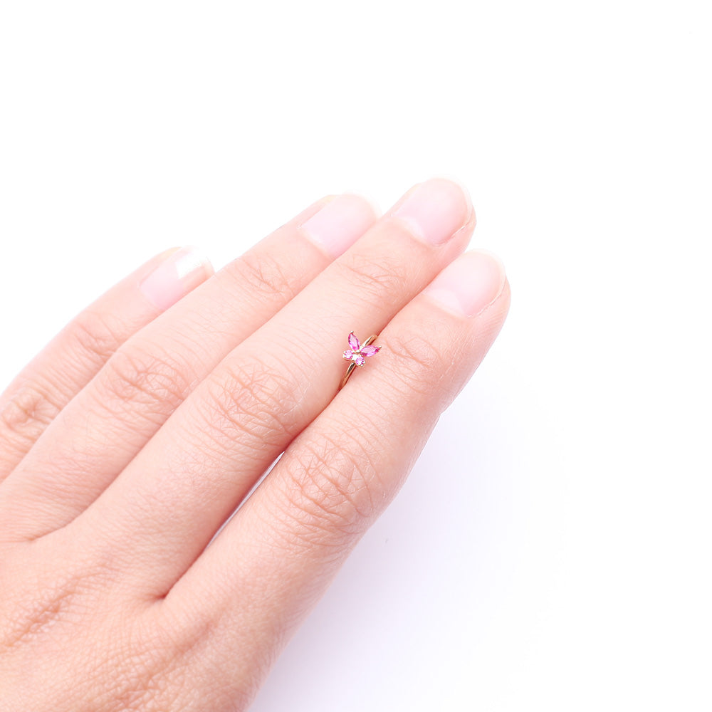 Detail View 2 of 14 Karat Gold Brilliant Sparkle Dainty Butterfly Bendable Hoop Ring-Red