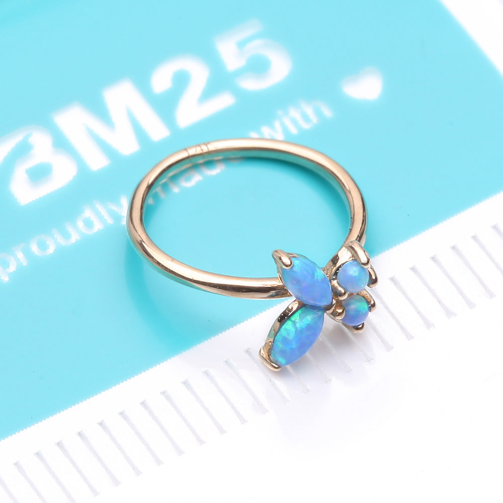Detail View 4 of 14 Karat Gold Brilliant Fire Opal Dainty Butterfly Bendable Hoop Ring-Blue Opal
