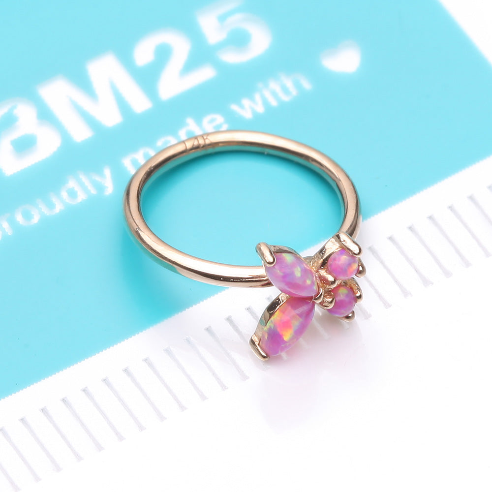 Detail View 4 of 14 Karat Gold Brilliant Fire Opal Dainty Butterfly Bendable Hoop Ring-Pink Opal