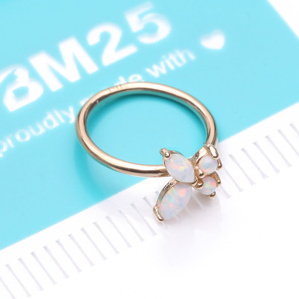 Detail View 4 of 14 Karat Gold Brilliant Fire Opal Dainty Butterfly Bendable Hoop Ring-White Opal