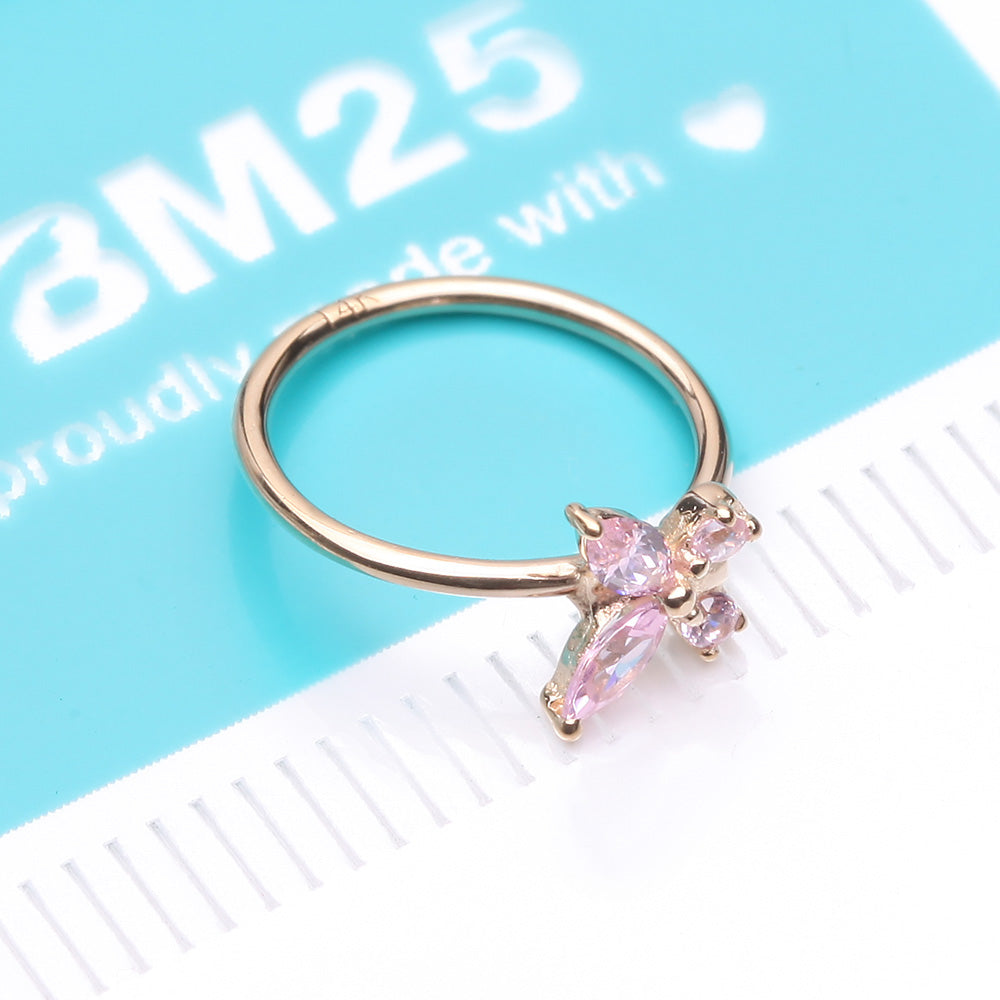Detail View 4 of 14 Karat Gold Brilliant Sparkle Dainty Butterfly Bendable Hoop Ring-Pink