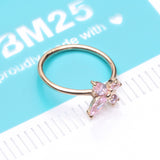 Detail View 4 of 14 Karat Gold Brilliant Sparkle Dainty Butterfly Bendable Hoop Ring-Pink