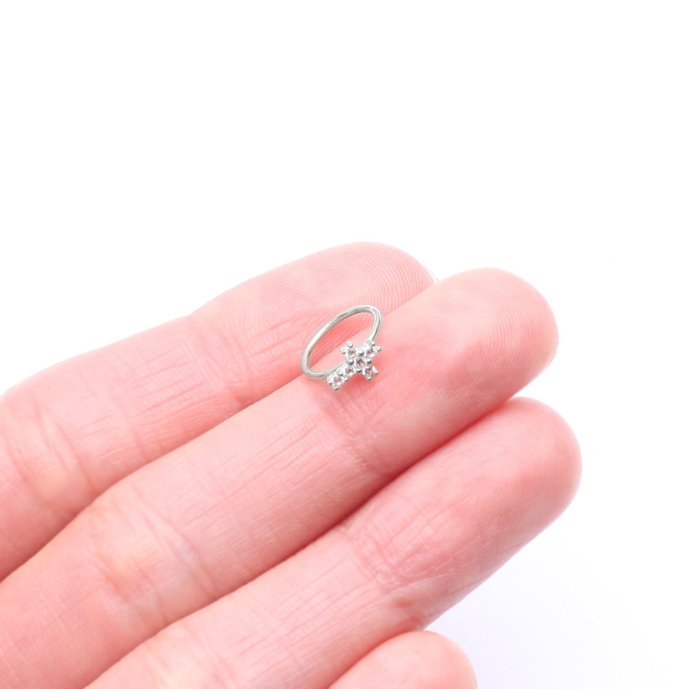 Detail View 2 of 14 Karat White Gold Brilliant Sparkle Cross Bendable Hoop Ring-Clear Gem